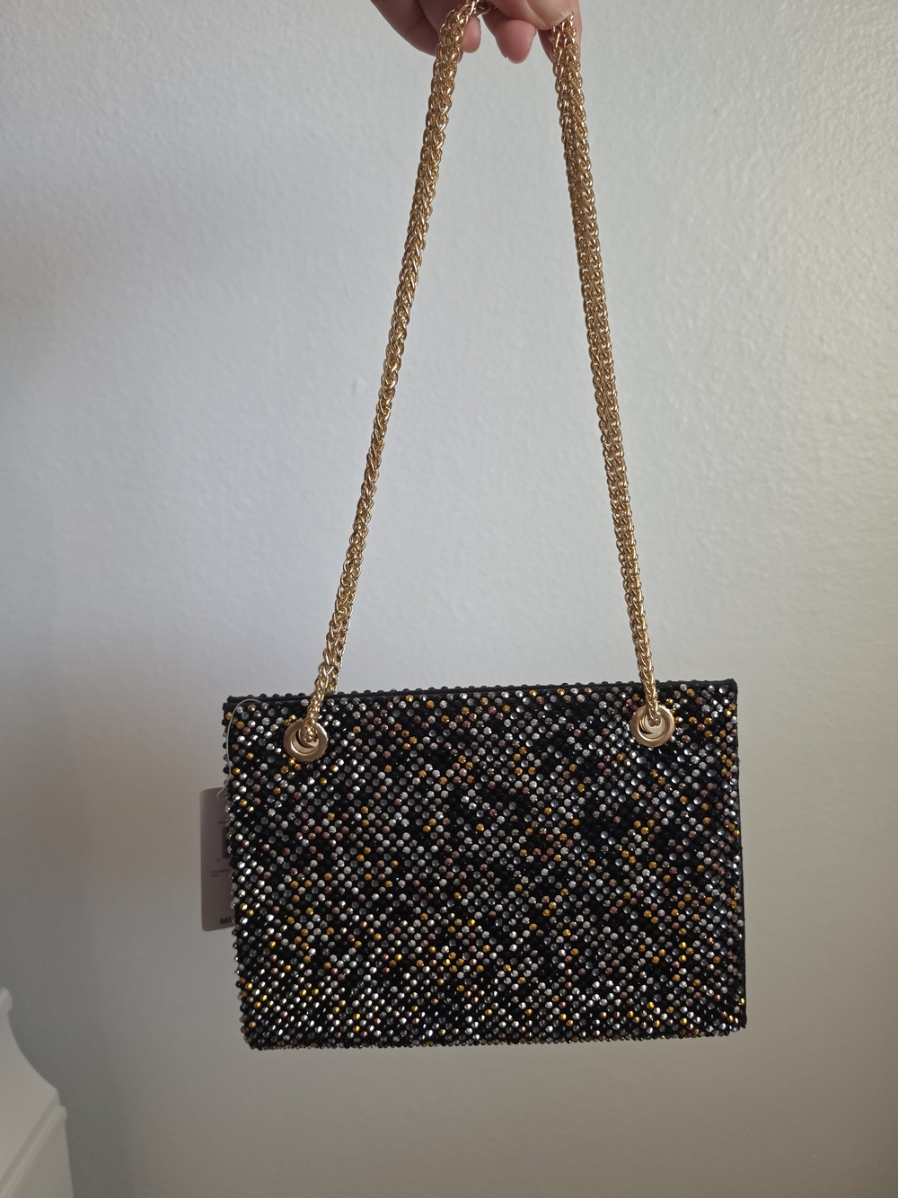 Gunne Sax Black Beaded Clutch with Gold Chain